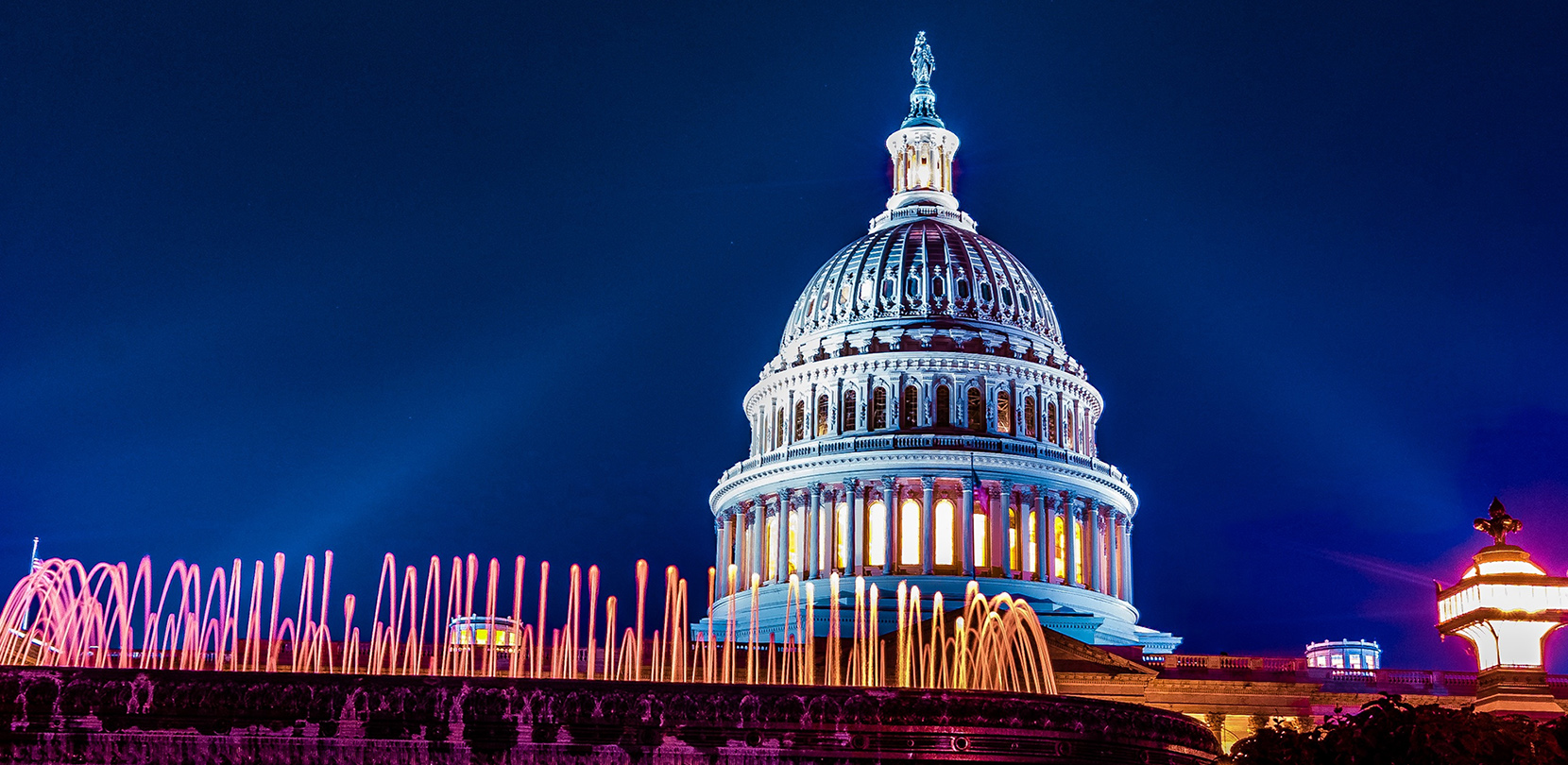The U.S. capitol building at night