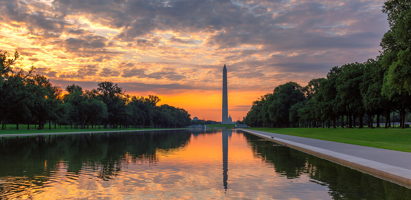 Washington monument at sunset