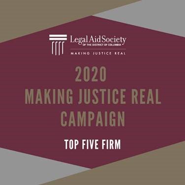 2020 Making Justice Real Campaign Top Five Firm recognition badge