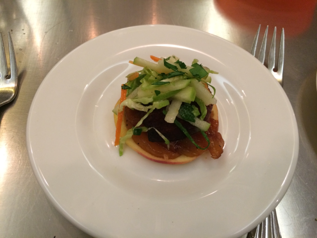 Photo of Miller and Chevalier's winning dish, Apple and Pork Stack
