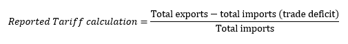 Formula used to calculate tariffs