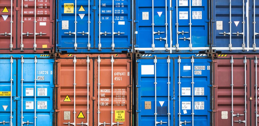 Stacked shipping containers